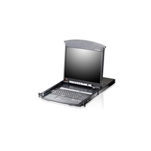 Aten LCD 17'' KVM přepínač (IP konzole, USB+PS/2, VGA) 8:1, dual rail, KVM moduly přes TP, UK (KL1508AiM)