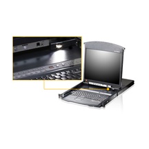 Aten LCD 17'' KVM přepínač (IP konzole, USB+PS/2, VGA) 8:1, dual rail, KVM moduly přes TP, UK (KL1508AiM)