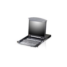 Aten LCD 19'' KVM přepínač (IP konzole, USB+PS/2, VGA) 8:1, dual rail, KVM moduly přes TP, UK (KL1508AiN)