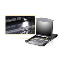 Aten LCD 19'' KVM přepínač (IP konzole, USB+PS/2, VGA) 8:1, dual rail, KVM moduly přes TP, UK (KL1508AiN)