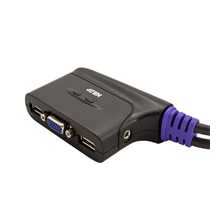 Aten Mini KVM přepínač (Klávesnice, VGA, Myš, Audio) 2:1 USB, integrované kabely (CS62US)