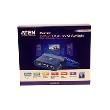 Aten Mini KVM přepínač (Klávesnice, VGA, Myš, Audio) 2:1 USB, integrované kabely (CS62US)