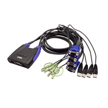 Aten Mini KVM přepínač (USB Klávesnice a Myš, VGA Audio) 4:1 USB, integrované kabely (CS64US)