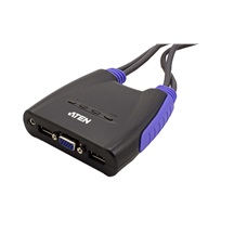 Aten Mini KVM přepínač (USB Klávesnice a Myš, VGA Audio) 4:1 USB, integrované kabely (CS64US)