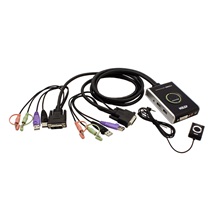 Aten Mini KVM přepínač (USB Klávesnice a Myš, DVI-D, Audio) 2:1 USB, integrované kabely (CS682)