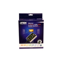 Aten Mini KVM přepínač (USB Klávesnice a Myš, DVI-D, Audio) 2:1 USB, integrované kabely (CS682)