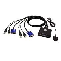 Aten Mini KVM přepínač (USB Klávesnice a Myš, VGA) 2:1 USB, integrované kabely (CS22U)