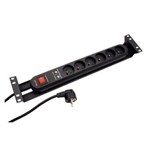 CONTEG 19" napájecí panel 2U, 6x230V, CZ, přepěťová ochrana, vypínač, 3m, černý