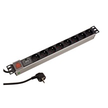 Ostatní 19" napájecí panel 1U, 8x zásuvka CZ, přepěťová ochrana, vypínač, 2m, černý