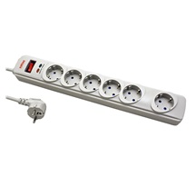 ROLINE Vícenásobná zásuvka 230V/10A, 6x zásuvka DE, vypínač, přepěťová ochrana, šedá, 1,8m