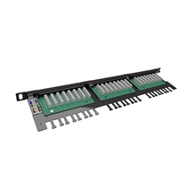 Solarix 19" patch panel Solarix 24xRJ45 CAT5E UTP s vyvazovací lištou černý 0,5U SX24HD-5E-UTP-BK