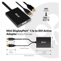 Club3D Adaptér aktivní Mini DisplayPort 1.2 na Dual Link DVI-D Active Adapter, pouze HDCP, 4k30Hz, 60cm