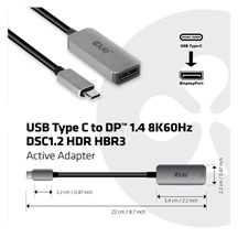Club3D Adaptér aktivní USB-C na DisplayPort 1.4, 8K60Hz DSC1.2 HDR HBR3