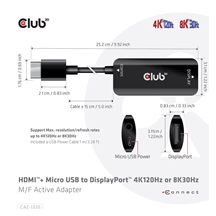 Club3D Adaptér HDMI + Micro USB na DisplayPort 4K120Hz/8K30Hz, Active Adapter M/F