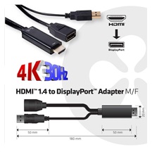 Club3D Adaptér HDMI 1.4 na DisplayPort 1.1 (M/F), USB napájení, 18cm