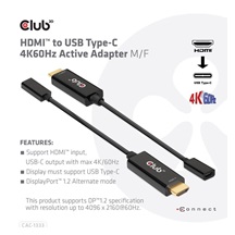 Club3D aktivní adaptér HDMI na USB-C, 4K60Hz, M/F