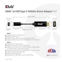 Club3D aktivní adaptér HDMI na USB-C, 4K60Hz, M/F