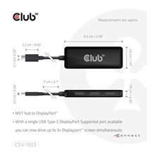 Club3D hub MST USB-C na 3xDisplayPort, Single: 8K30Hz, Triple: 4K60Hz