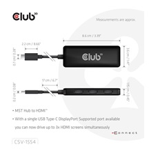 Club3D hub MST USB-C na 3xHDMI, Single: 8K30Hz, Triple: 4K60Hz