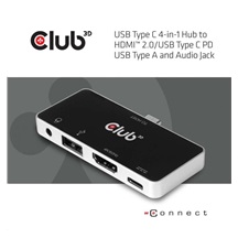 Club3D hub pro mobilní telefony USB Type C 4-in-1 Hub to HDMI™ 4K60Hz USB Type C PD / USB Type A / Audio jack