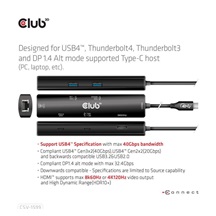 Club3D hub USB Gen3x2 Type-C (USB4), 6-in-1 s HDMI 8K60Hz/4K120Hz, 2xUSB, RJ45 a 2xUSB-C, 1xData, 1xPD - nabíjení 100W
