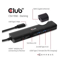 Club3D hub USB-C 3.2 Gen1 7in1 Hub HDMI 4K60Hz, 2x SD card, 2x USB-A, USB-C PD - nabíjení 100W, RJ45