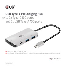 Club3D hub USB-C Gen2 PD na 2x USB-C 10G porty a 2x USB-A 10G porty