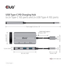 Club3D hub USB-C Gen2 PD na 2x USB-C 10G porty a 2x USB-A 10G porty