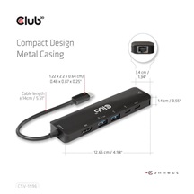 Club3D hub USB-C, 6-in-1 Hub s HDMI 8K30Hz, 2xUSB Type-A, RJ45 a 2xUSB Type-C, Data a PD nabíjení 100W