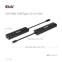 Club3D hub USB-C, 6-in-1 Hub s HDMI 8K30Hz, 2xUSB Type-A, RJ45 a 2xUSB Type-C, Data a PD nabíjení 100W