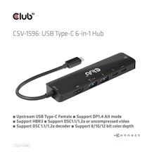 Club3D hub USB-C, 6-in-1 Hub s HDMI 8K30Hz, 2xUSB Type-A, RJ45 a 2xUSB Type-C, Data a PD nabíjení 100W