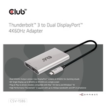 Club3D Video hub Thunderbolt 3 na 2x DP, Dual 4K60Hz nebo Single 8K60Hz/4K120Hz