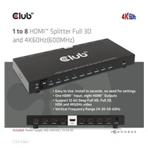 Club3D Video rozbočovač 1:4 HDMI 2.0 4K120Hz, 4 porty, černá