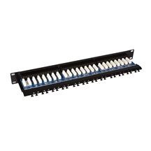 Solarix 19" patch panel Solarix 24 x RJ45 CAT5E UTP s vyvazovací lištou 1U SX24L-5E-UTP-BK-N