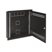 Solarix Rozvaděč SOHO LC-18 do zdi s lištami 2U, 4U a 11U, 550x550 černá RAL9005 s rámečkem k zazdění