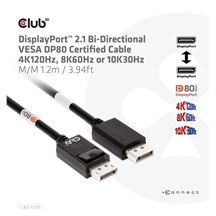 Club3D Kabel DisplayPort 2.1 na DisplayPort 2.1 VESA DP80, 4K240Hz/8K60Hz/10K30Hz HDR (M/M), 1.2m, černá