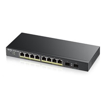 Zyxel GS1900-10HP v2 10-port Desktop Gigabit Web Smart PoE Switch, 8x gigabit PoE RJ45, 2x SFP, 70W PoE budget, fanless