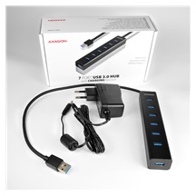 AXAGON HUE-SA7BP, 7x USB 3.0 ALU CHARGING hub, vč. AC adaptéru, kabel USB-A 40cm