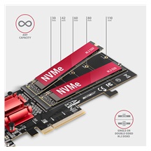 AXAGON PCEM2-ND, PCIe x8 řadič - 2x M.2 NVMe M-key slot, RAID, podpora desek bez bifurkace, vč. LP