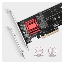 AXAGON PCEM2-ND, PCIe x8 řadič - 2x M.2 NVMe M-key slot, RAID, podpora desek bez bifurkace, vč. LP