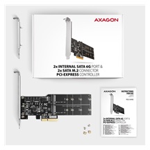 AXAGON PCES-SA4M2, PCIe řadič - 2x interní SATA 6G port + 2x SATA M.2 slot, ASM1164, SP & LP