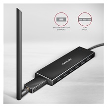 AXAGON HUE-F7C, 7x USB 3.2 Gen 1 ALU FLAT CHARGING hub, micro USB nap. konektor, kabel USB-C 30cm