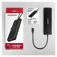 AXAGON HUE-F7C, 7x USB 3.2 Gen 1 ALU FLAT CHARGING hub, micro USB nap. konektor, kabel USB-C 30cm