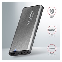 AXAGON EEM2-SB2, USB-C 3.2 Gen 2 - M.2 NVMe & SATA SSD kovový RAW box, bezšroubkový, černý