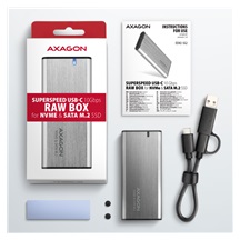 AXAGON EEM2-SB2, USB-C 3.2 Gen 2 - M.2 NVMe & SATA SSD kovový RAW box, bezšroubkový, černý