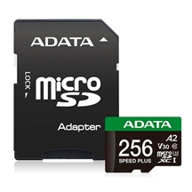 ADATA MicroSDXC karta 256GB Speed Plus, U3, C10, A2, V30 (R:180/W:160 MB/s) + SD adaptér