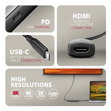 AXAGON RVC-HI8KPD, USB-C -> HDMI 2.1 redukce / adaptér, 8K/60Hz, 4K/144Hz, HDR10+, PD100W