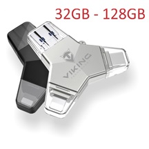 VIKING USB FLASH DISK 3.0 4v1 128GB, S KONCOVKOU APPLE LIGHTNING, USB-C, MICRO USB, USB3.0, černá
